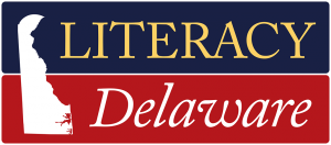 Black and red logo for Literacy Delaware